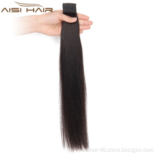 Aisi Hair Top Grade Black Color Double Drawn Tape Hair Extension Peruvian Human Hair